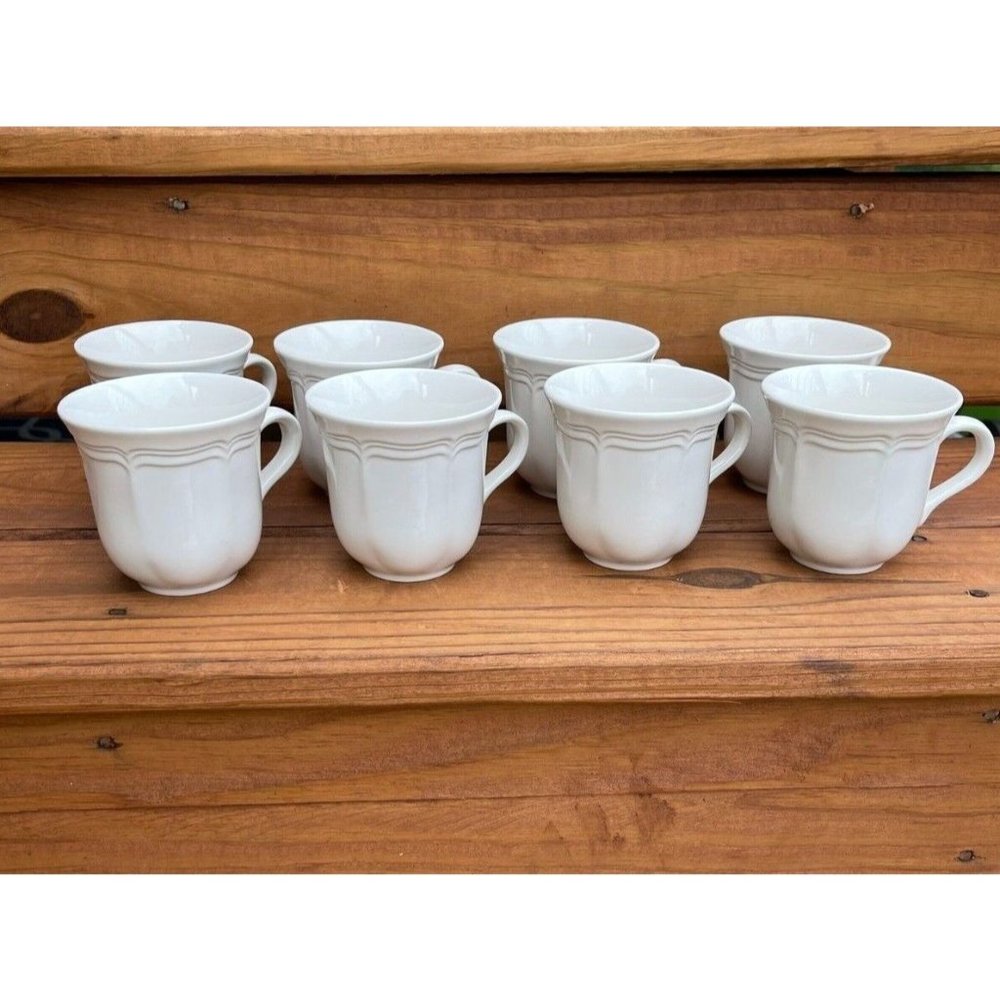 Mikasa Set of 8 White Coffee Tea Cups Mugs FRENCH COUNTRYSIDE Model